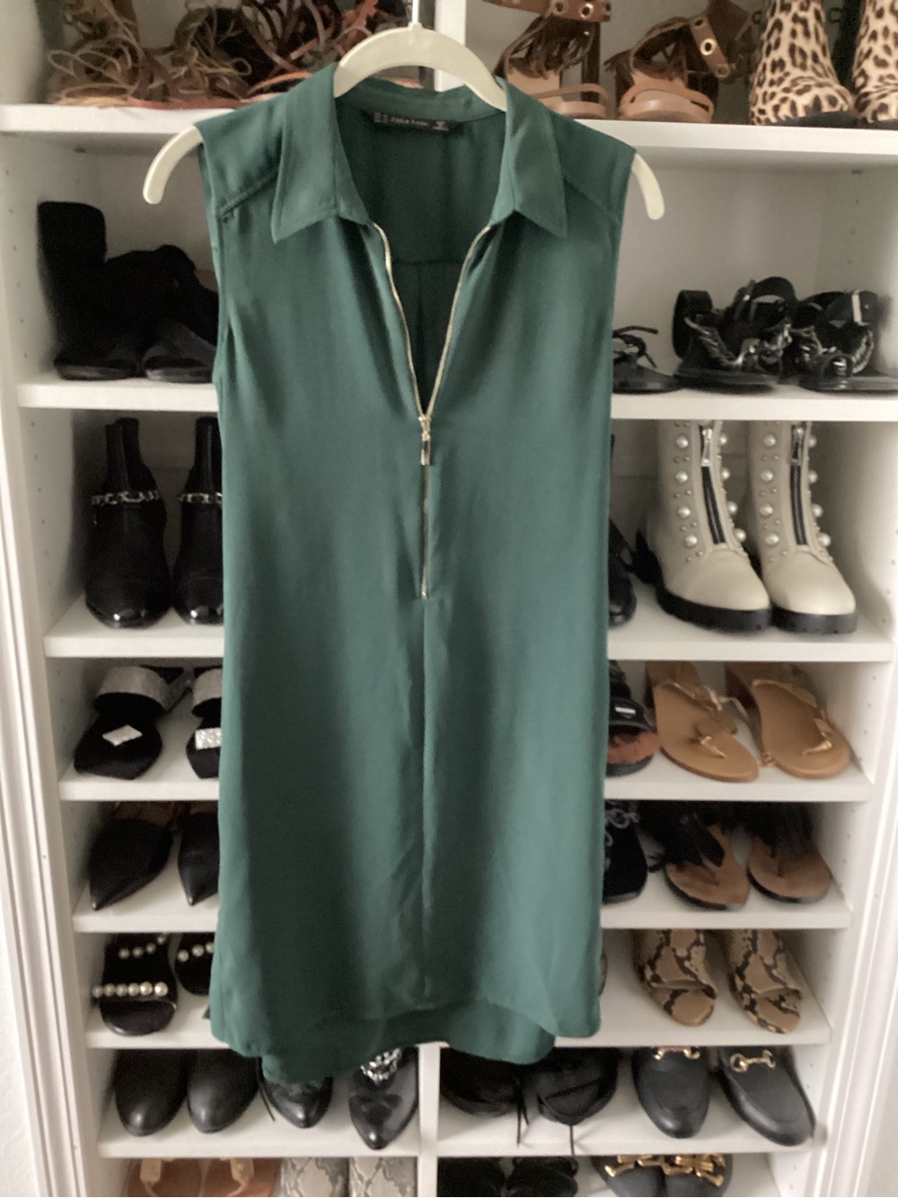 Zara Forest Green Sleeveless Zip-Front Dress